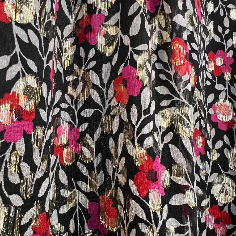 Kate Spade Metallic Floral Lurex Ruffle Blouse M Romantic Coquette Luxe Tunic